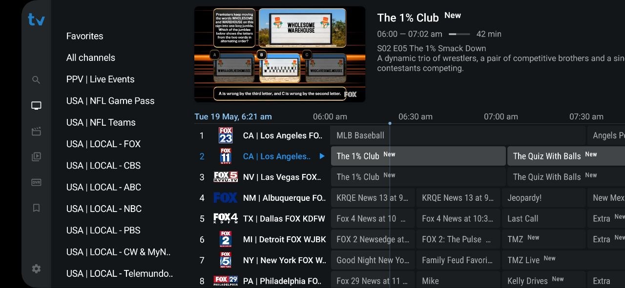 Electronic program guide for live television channels as a TVPass replacement