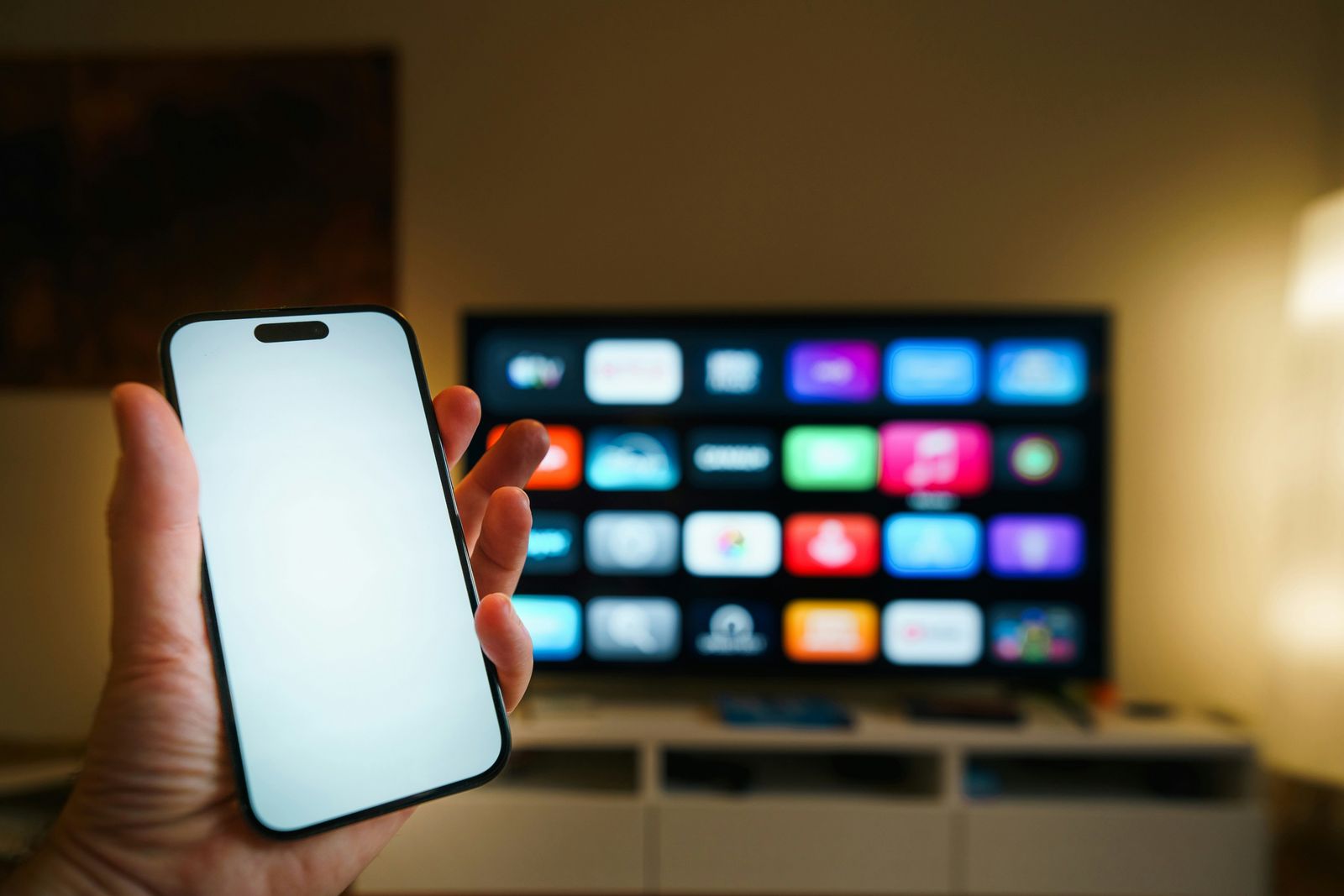 Smart TV showing colorful streaming app tiles